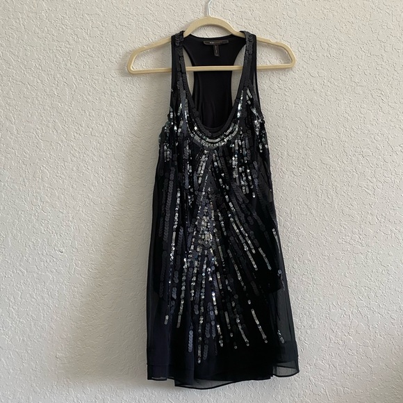 BCBGMaxAzria Dresses & Skirts - BCBGMaxAzria Sequin Silk Tank Dress XS Black
